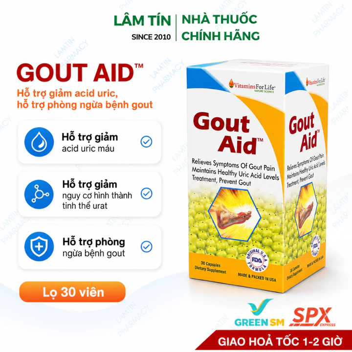 ✅(Chính Hãng) Gout Aid hỗ trợ giảm acid uric, phòng ngừa gout Vitamins For Life ( Lọ 30 viên )