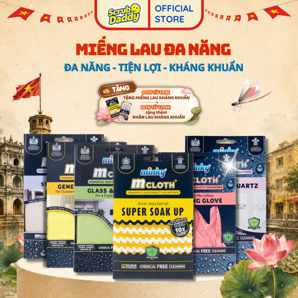 Bộ Sản Phẩm Khăn Lau Chùi Đa Năng Cao Cấp MINKY - Chuẩn Anh Quốc, Chuẩn Sạch Mọi Ngóc Ngách