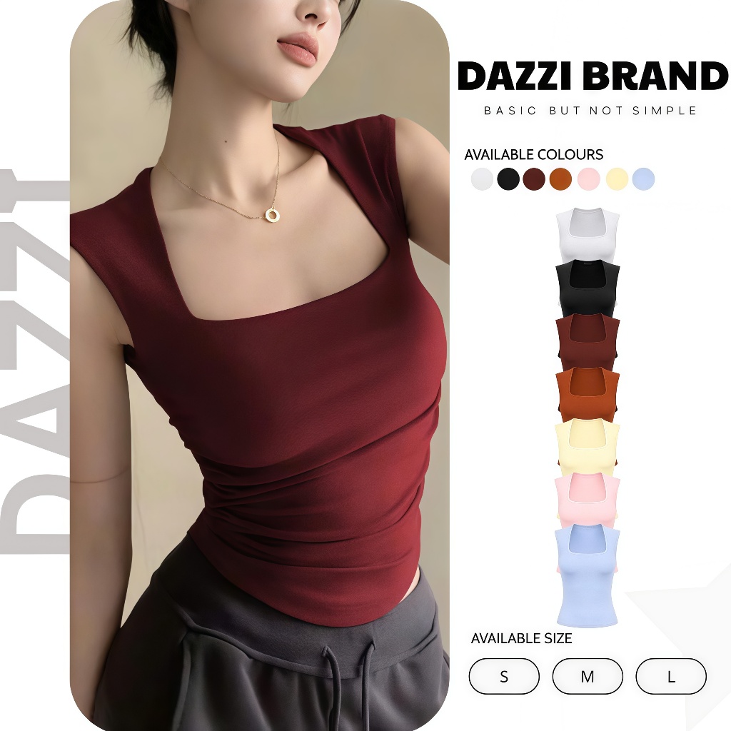 [DEAL HÈ] Áo 3 lỗ cổ vuông bản dây to vạt bầu tôn dáng vải cotton mịn DAZZI Women A087