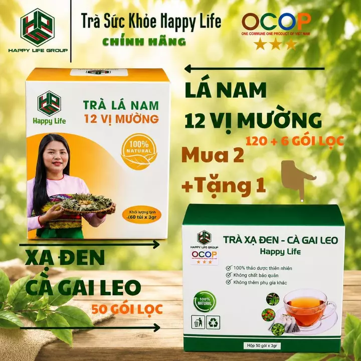 Trà Lá Nam 12 Vị Mường Happy Life Mua 2 Tặng 1 Trà Xạ Đen Cà Gai Leo - OCOP 3 Sao - Hỗ Trợ Tiêu Hóa, Thanh Mát