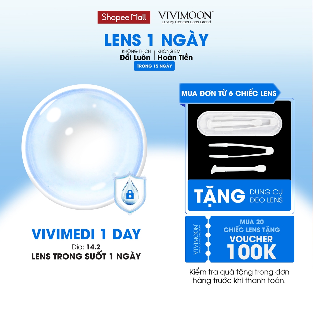 Lens 1 ngày cận trong suốt kính áp tròng VIVIMOON Vivimedi 1 Day (Giá 01 chiếc, 01 bên mắt,  x2 để đặt 1 đôi)