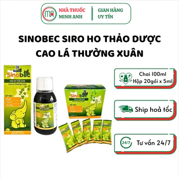 [Date 7/8/2029] Siro Ho Thảo Dược Sinobec cho bé Hỗ trợ Giảm ho - Bổ phế - Tiêu đờm (Dạng chai 100ml/Hộp 20gói x 5ml)