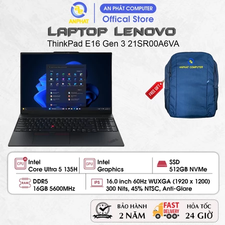 Laptop Lenovo ThinkPad E16 Gen 3 21SR00A6VA, Core Ultra 5 135H, 16GB RAM, 512GB SSD, 16.0 FHD+ IPS, No OS