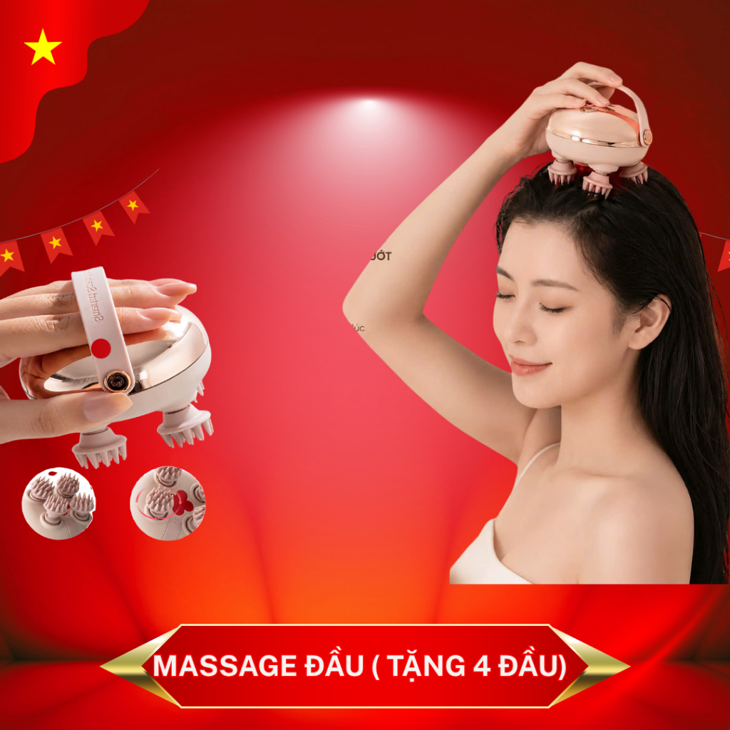 [BẢN CAO CẤP] Máy massage đầu chống nước cao thiết kế 4 đầu massage silicone mềm mại