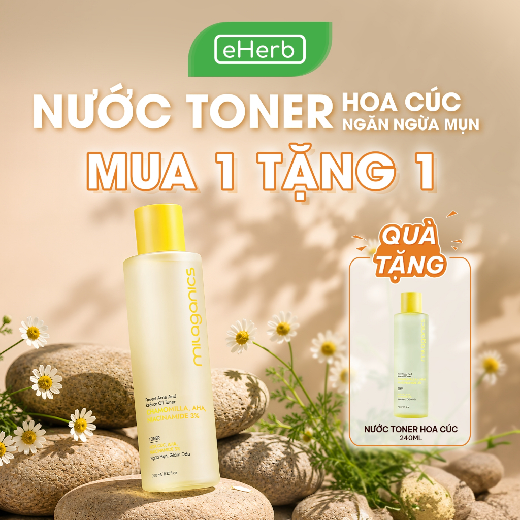 [MUA 1 TẶNG 1] Toner Hoa Cúc, AHA, Niacinamide 3% MILAGANICS Giúp Ngừa Mụn, Giảm Dầu Thừa