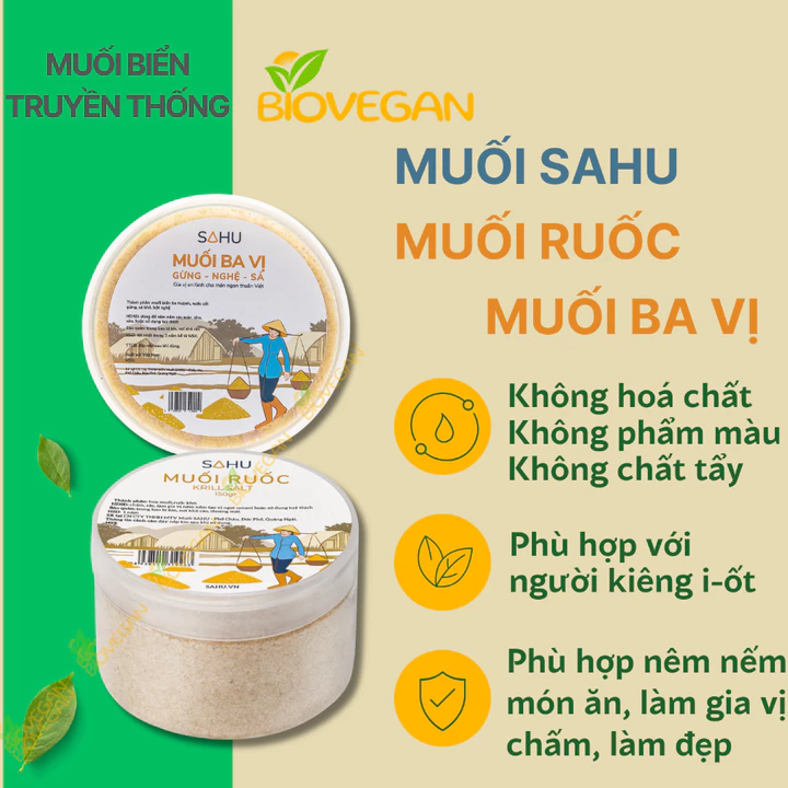 Muối Ruốc muối ba vị muối tiêu đen Sahu Muối biển truyền thống Ăn thực dưỡng - Ăn Chay - Ăn Kiêng BioVegan