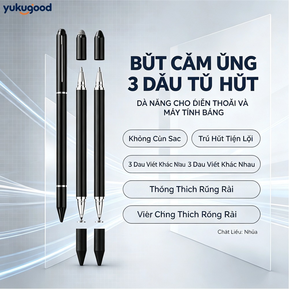 Bút cảm ứng từ tính điện dung dùng cho điện thoại máy tính bảng viết tay bút cảm ứng màn hình 3 trong 1-YUKU