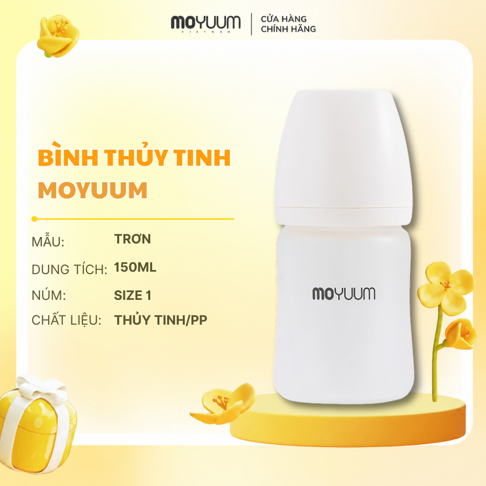Bình sữa Thủy tinh tráng silicon Moyuum – Mẫu trơn – 150ml – Kèm núm 1