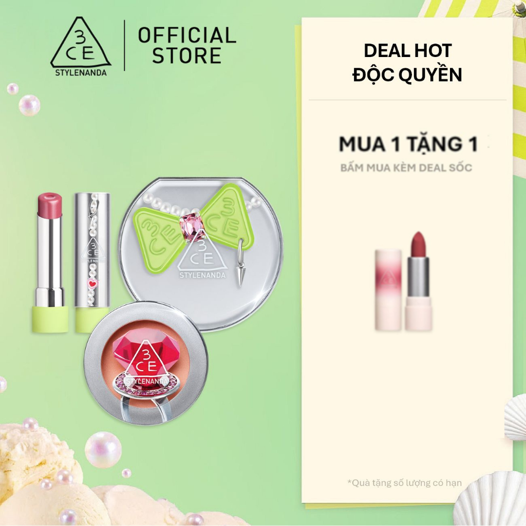 3CE BST MIKSHIMAI - PHẤN NƯỚC FITTING MESH CUSHION, SON BÓNG GLAZY LIP GLOW, MÁ HỒNG FACE BLUSH