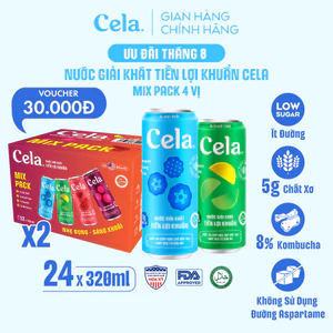 Combo 2 Thùng Nước Giải Khát Tiền Lợi Khuẩn Cela Mix 4 Vị (24 x 320ml) ÍT ĐƯỜNG, Bổ Sung KOMBUCHA Và CHẤT XƠ