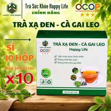 Trà Xạ Đen Cà Gai Leo Happy Life Chính Hãng Sỉ 10 Hộp - Hộp 50 Túi Lọc - OCOP 3 Sao - Hỗ Trợ Chăm Sóc Gan, Thanh Nhiệt