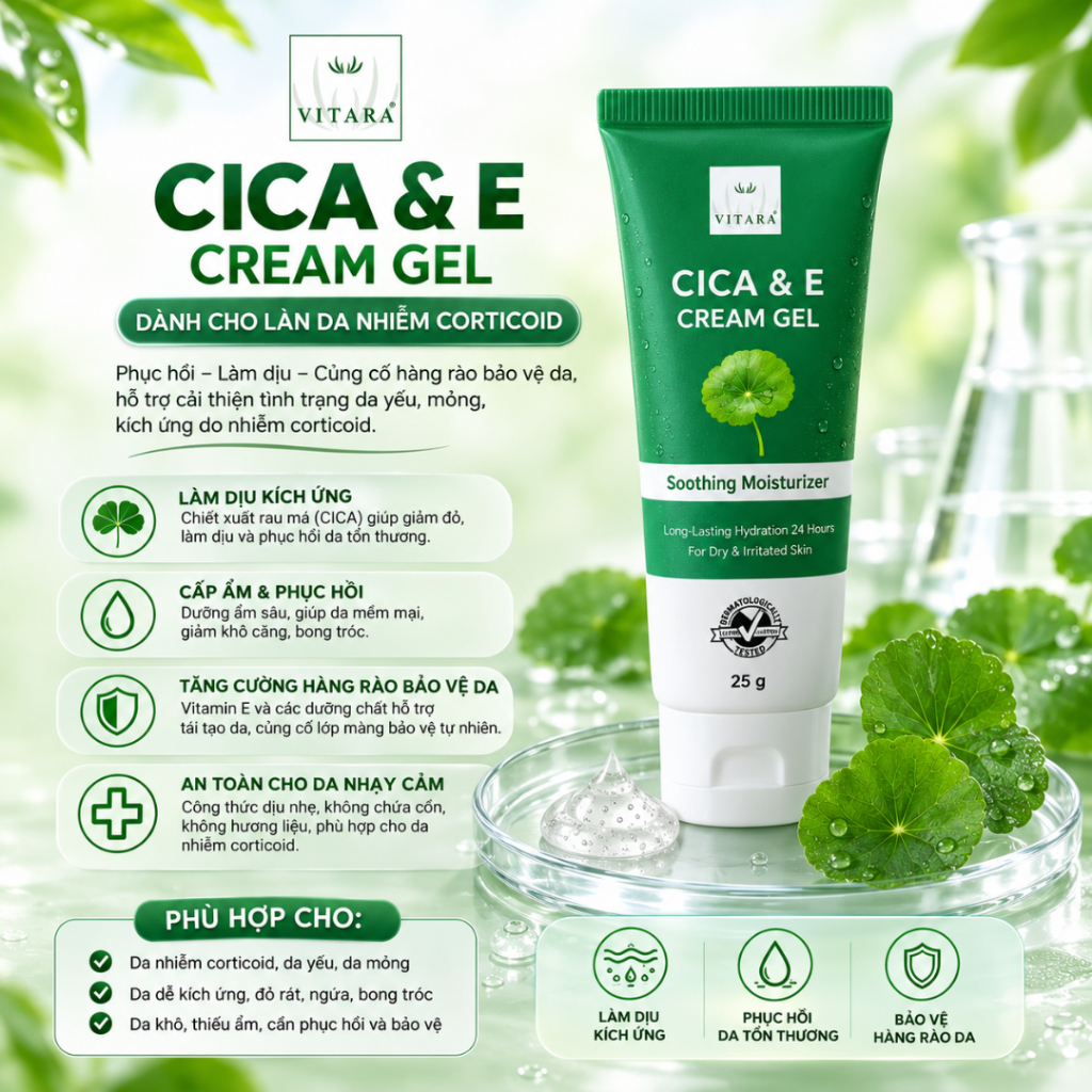 Product image Gel Dưỡng Ẩm Dành Cho Da Khô, Da Kích Ứng, Gel Thoa Dưỡng ẩm Vitara CICA & E Cream Gel 25g 1
