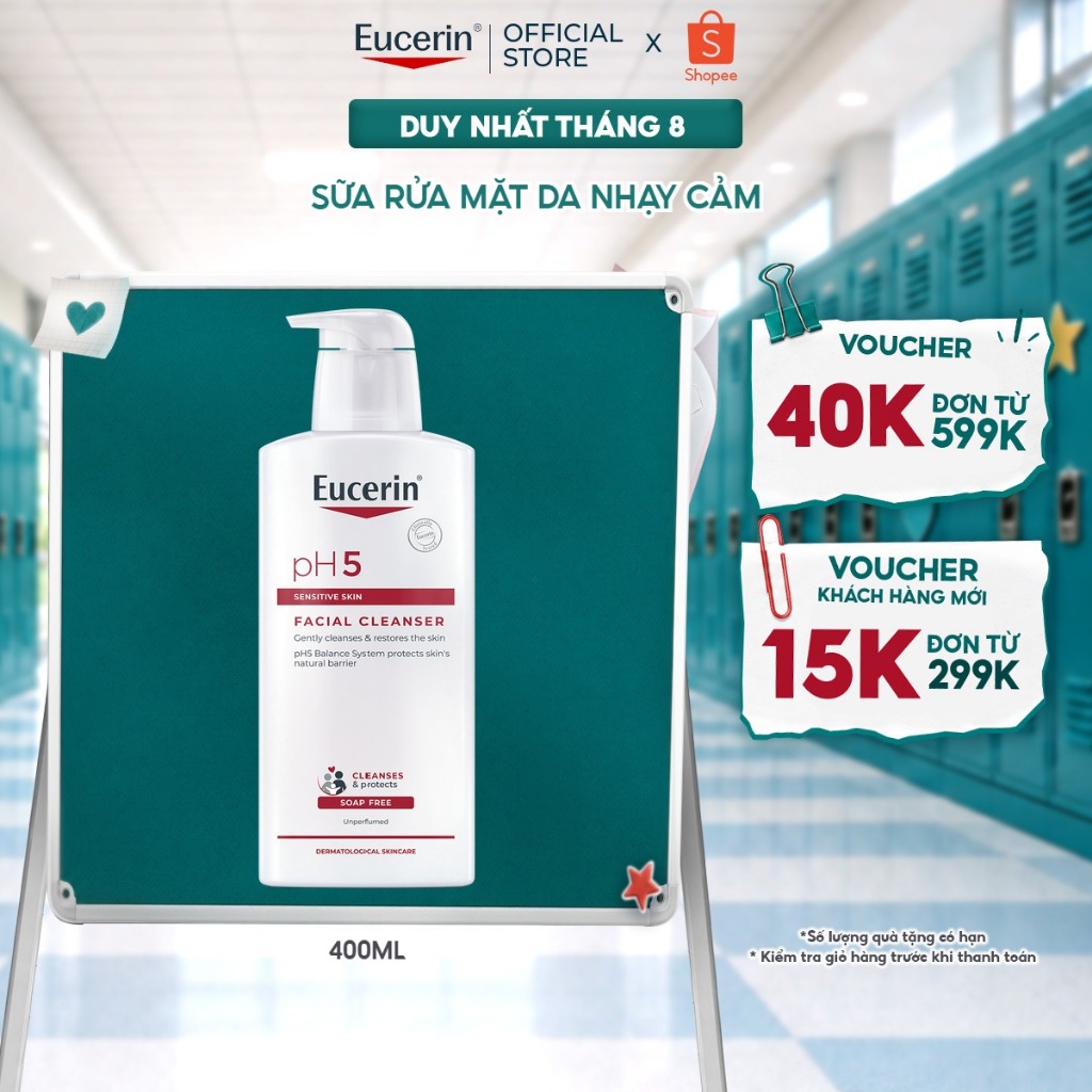 Sữa Rửa Mặt Eucerin Dành Cho Da Nhạy Cảm pH5 Facial Cleanser 400ml