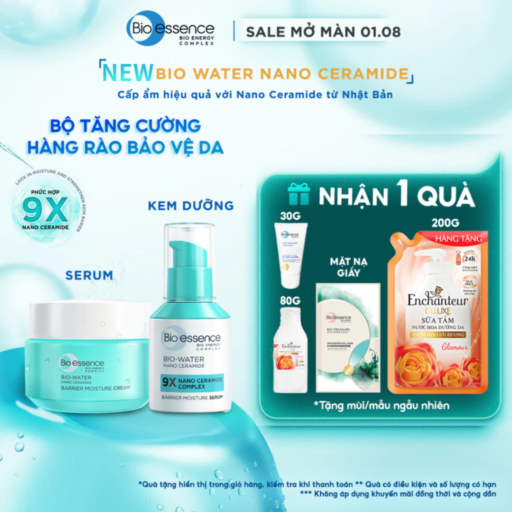 Bộ Bio-essence 9X Nano Ceramide: Kem dưỡng 30g, Tinh chất serum 20ml