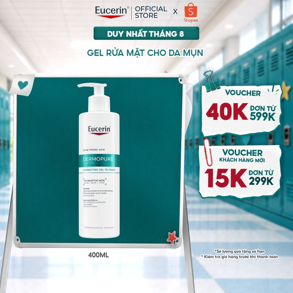 Gel rửa mặt giảm mụn & mờ thâm Eucerin® DermoPure Clinical Correcting Gel To Foam 400ml | Skincare