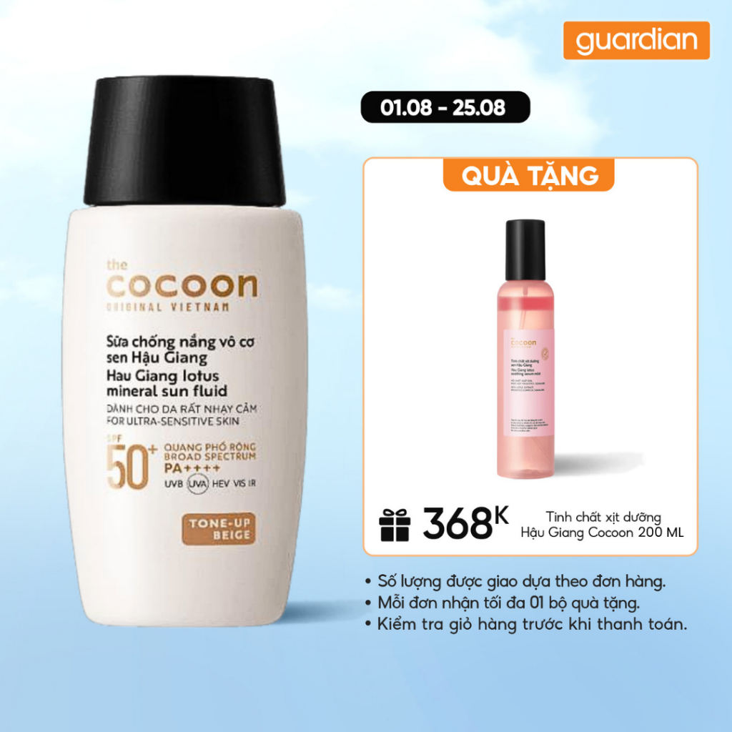 Sữa Chống Nắng Vô Cơ Sen Hậu Giang Cocoon SPF 50 Tone-Up Beige 50ml