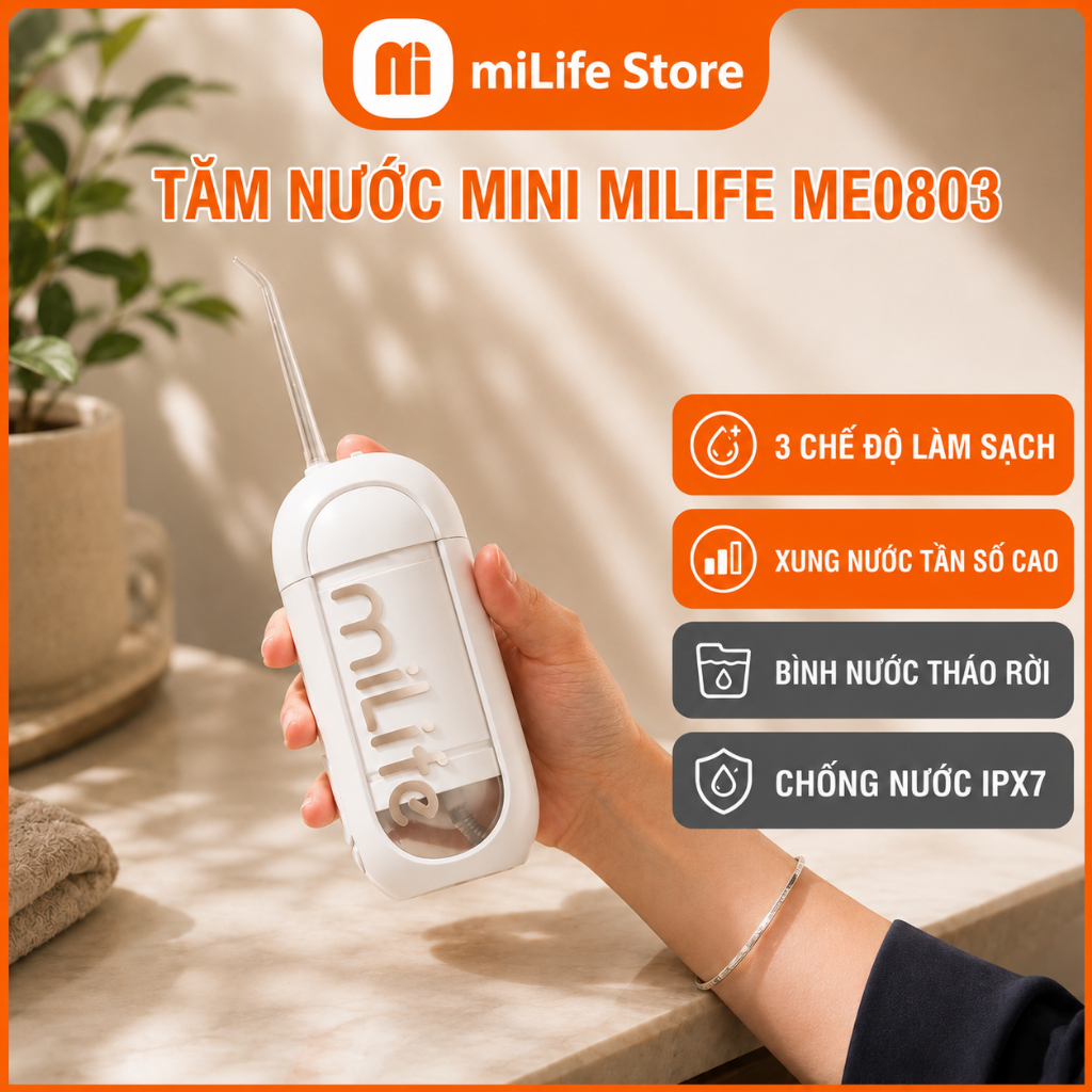Máy tăm nước MEO803 với bình nước 150ml tháo ra được