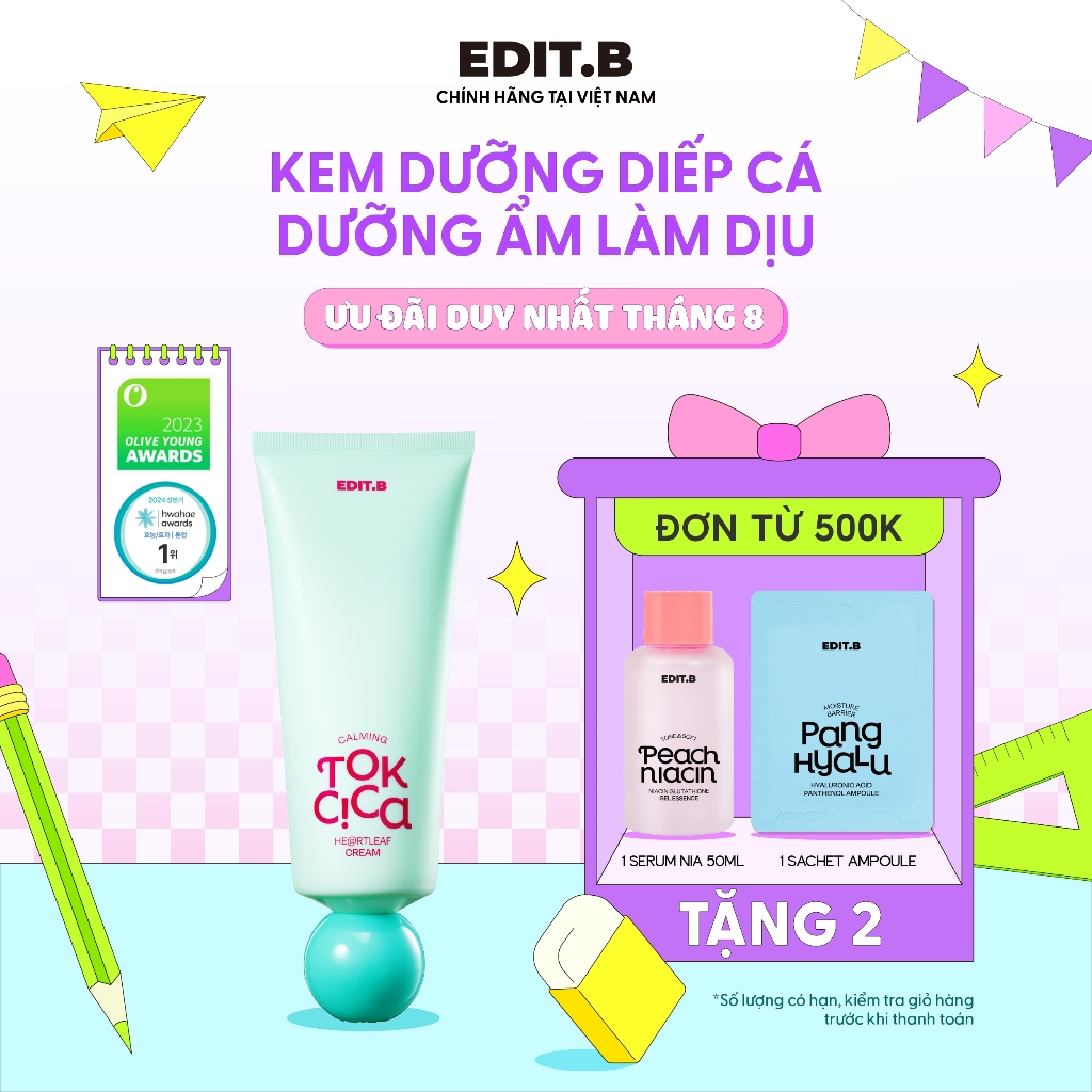 [DATE THÁNG 07/2027] Kem Dưỡng Diếp Cá Làm Dịu Da Edit.B Calming Tok Cica Heartleaf Cream 100ml