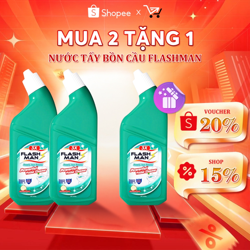 [MUA 2 TẶNG 1] Chai Tẩy Bồn Cầu FLASHMAN – Nước Tẩy Rửa Nhà Vệ Sinh - Diệt Khuẩn 99.9%- Trắng Sáng- Sạch Thơm, 500g/Chai