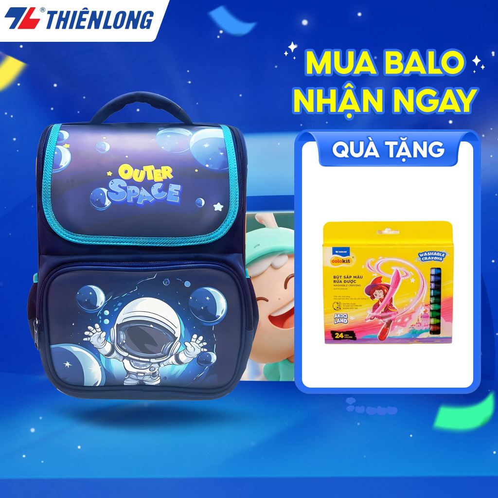 Balo chống gù cao cấp Thiên Long - Cặp chống gù cho bé tiểu học, chất bền, nhẹ, chống thấm nước, đệm mút êm, thoải mái