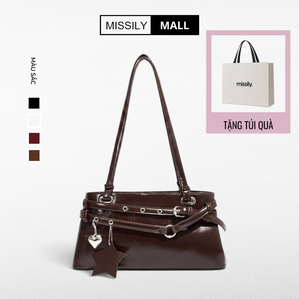 [Tặng túi quà] Túi Xách Nữ MISSILY ,Túi đeo vai, Chất liệu da  Cao Cấp ,Kèm Charm Tim Sao (ms236)