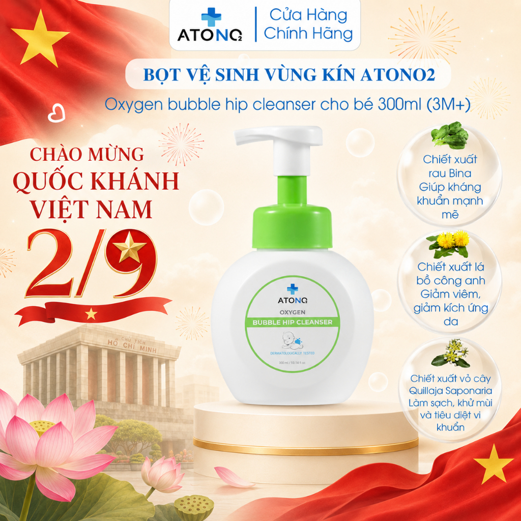 Bọt Rửa Mông Và Vệ Sinh Vùng Kín Hữu Cơ Cho Bé Từ 3 Tháng, an toàn mềm dịu, kháng khuẩn, khử mùi ATONO2 Hàn Quốc