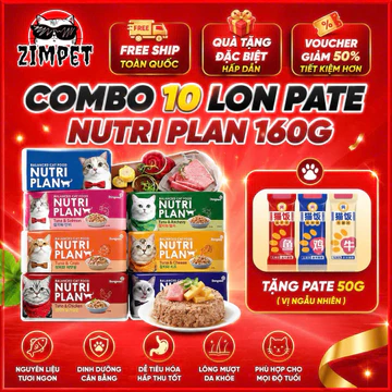 Combo 10 Lon Pate Nutri Plan Cho Mèo 160g – Pate Mèo Dinh Dưỡng Cao Cấp, Thức Ăn Ướt Cho Mèo