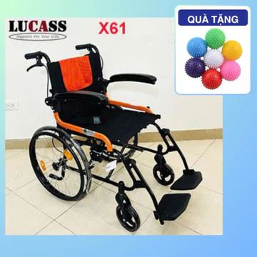 (TẶNG BÓNG GAI) Xe lăn Lucass X61, xe lăn du lịch gấp gọn, Xe lăn tay lật, Xe lăn cho người già