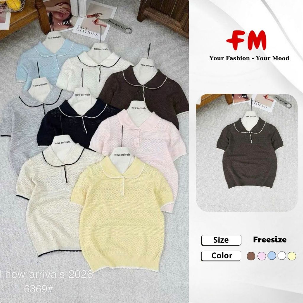 Áo Polo Dệt Kim Nữ Tay Ngắn FMSTYLE Viền Hình Thoi 3 Nút Form Thanh Lịch 26071019