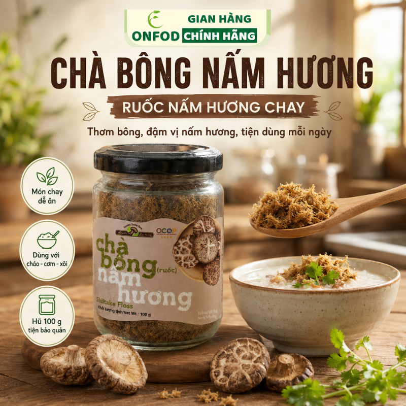 Ruốc nấm hương chay healthy ONFOD chà bông nấm ăn chay ăn kiêng giảm cân healthy eat clean