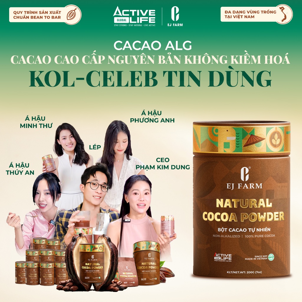 Bột Cacao Nguyên Chất Tự Nhiên Không Kiềm Hóa Bơ 24-26% Giàu Magie Chất Chống Oxy Hóa | Hộp 200g