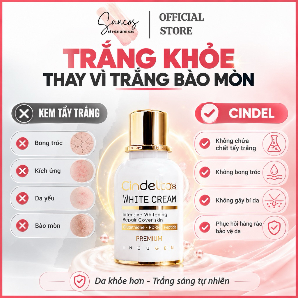 cindeltox white cream glutathione 1000ppm Cindel Tox Kem Dưỡng Trắng 50ml Hàn Quốc Dưỡng Ẩm Đều Màu Da - Suncos BRANDS_NO WATER