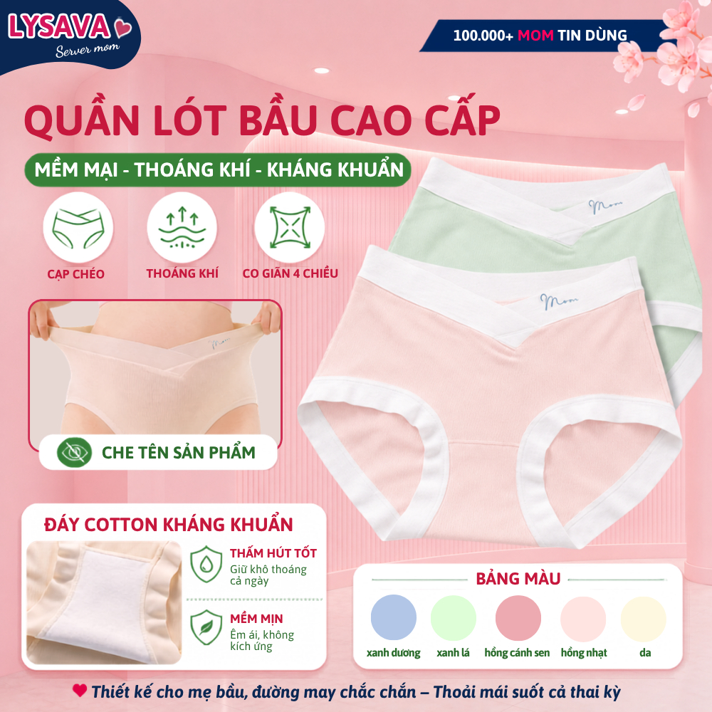Quần Lót Bầu LYSAVA Cạp Chéo Không Gò Bụng - Quần Chip Bầu Kháng Khuẩn Thoáng Khí Đáy Cotton Sáng Màu Cho Mẹ Bầu, QL6 | BigBuy360 - bigbuy360.vn
