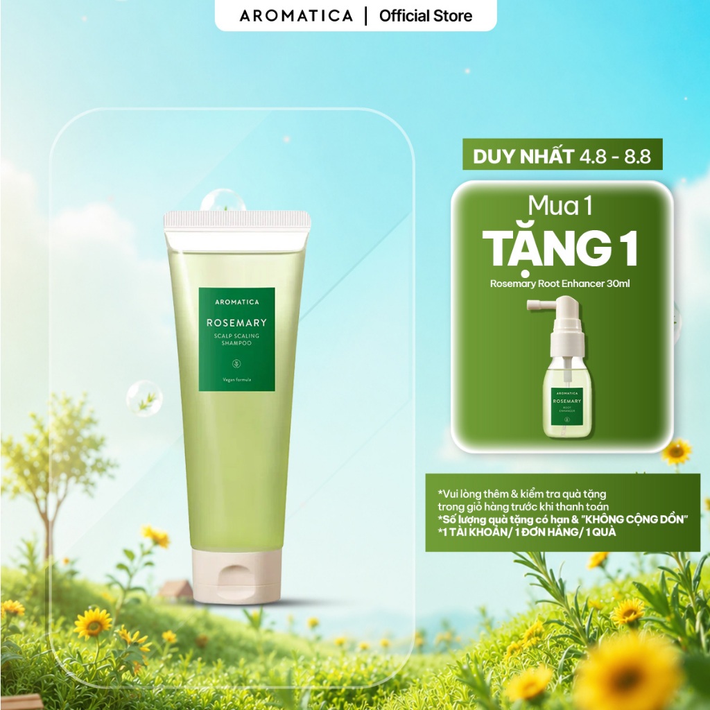 Dầu Gội Ngăn Rụng Tóc AROMATICA Rosemary Scalp Scaling Shampoo 180ml