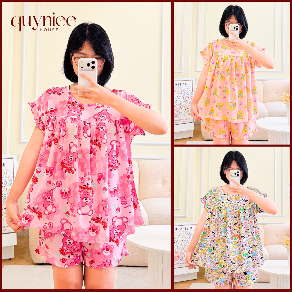 [ FORM BABYDOLL TO PHỒNG] Đồ Bộ Tole Nữ, Bộ Lanh Đùi Babydoll Tay Ngắn 45-85Kg Áo Form Rộng Xòe