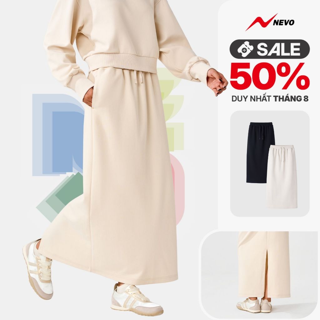 Chân Váy Nỉ Thu Đông Dài Đi Chơi Dạo Phố NEVO Athleisure Dáng Bút Chì Tôn Dáng Co Giãn Thoải Mái WESK25F001