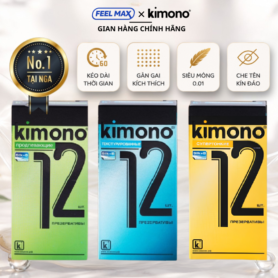 Combo 3 Hộp 36 Chiếc Bao Cao Su KIMONO Siêu Mỏng, Kéo Dài Thời GIan, Gel Chứa Nhóm Vitamin B6 - Nội Địa Nga