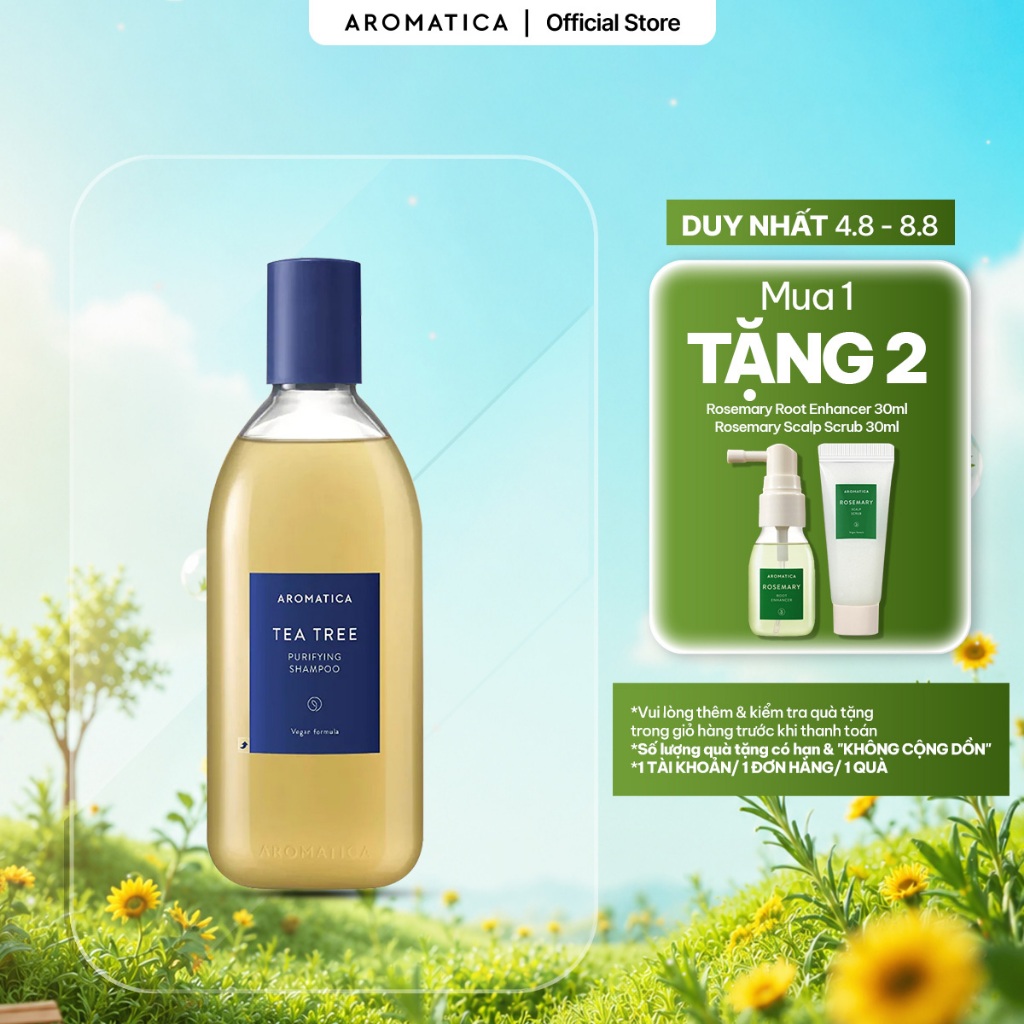 Dầu Gội Tràm Trà AROMATICA Tea Tree Purifying Shampoo 400ml Cho Da Đầu Dầu
