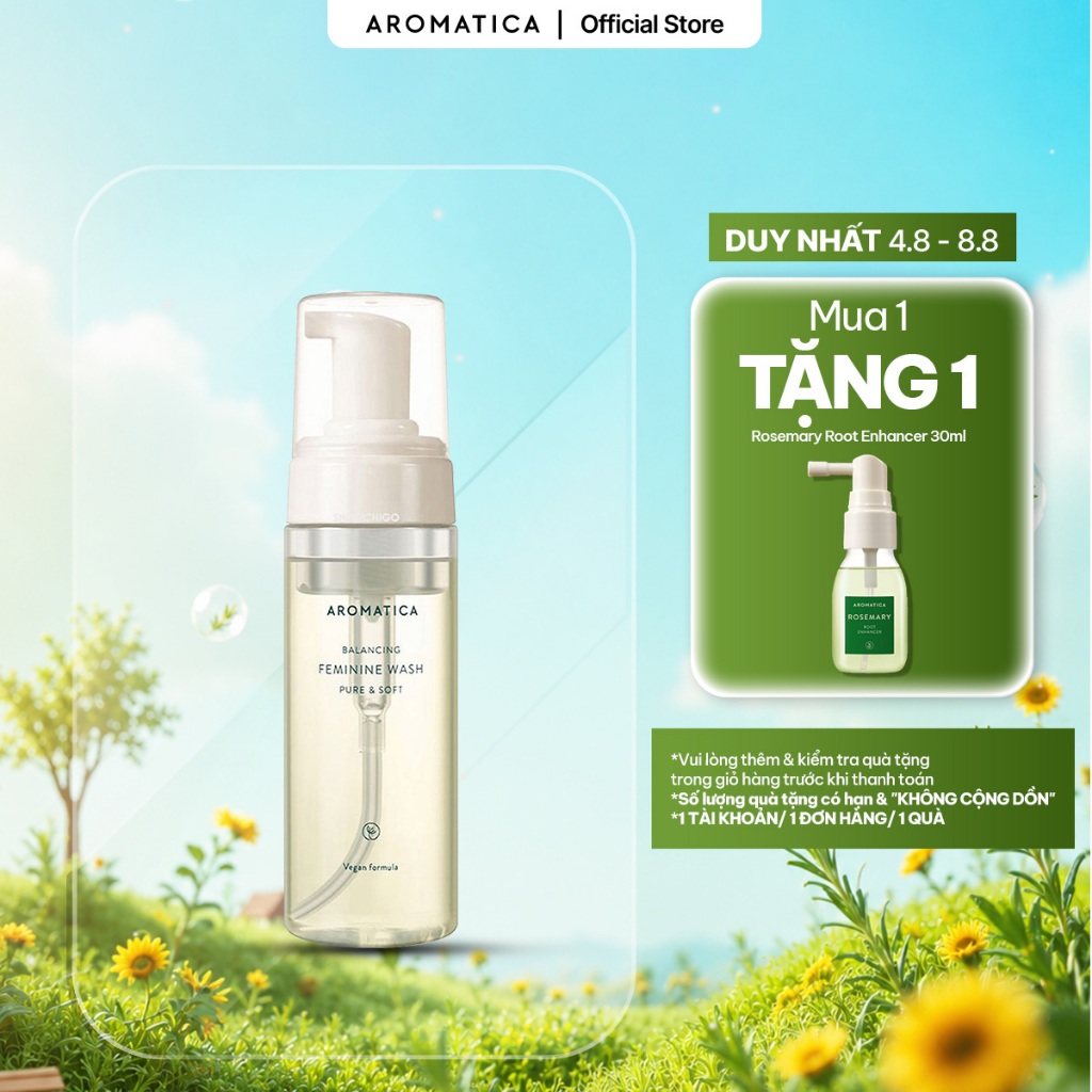 Dung Dịch Vệ Sinh Phụ Nữ Dạng Bọt Dịu Nhẹ AROMATICA Pure & Soft Feminine Wash 170ml