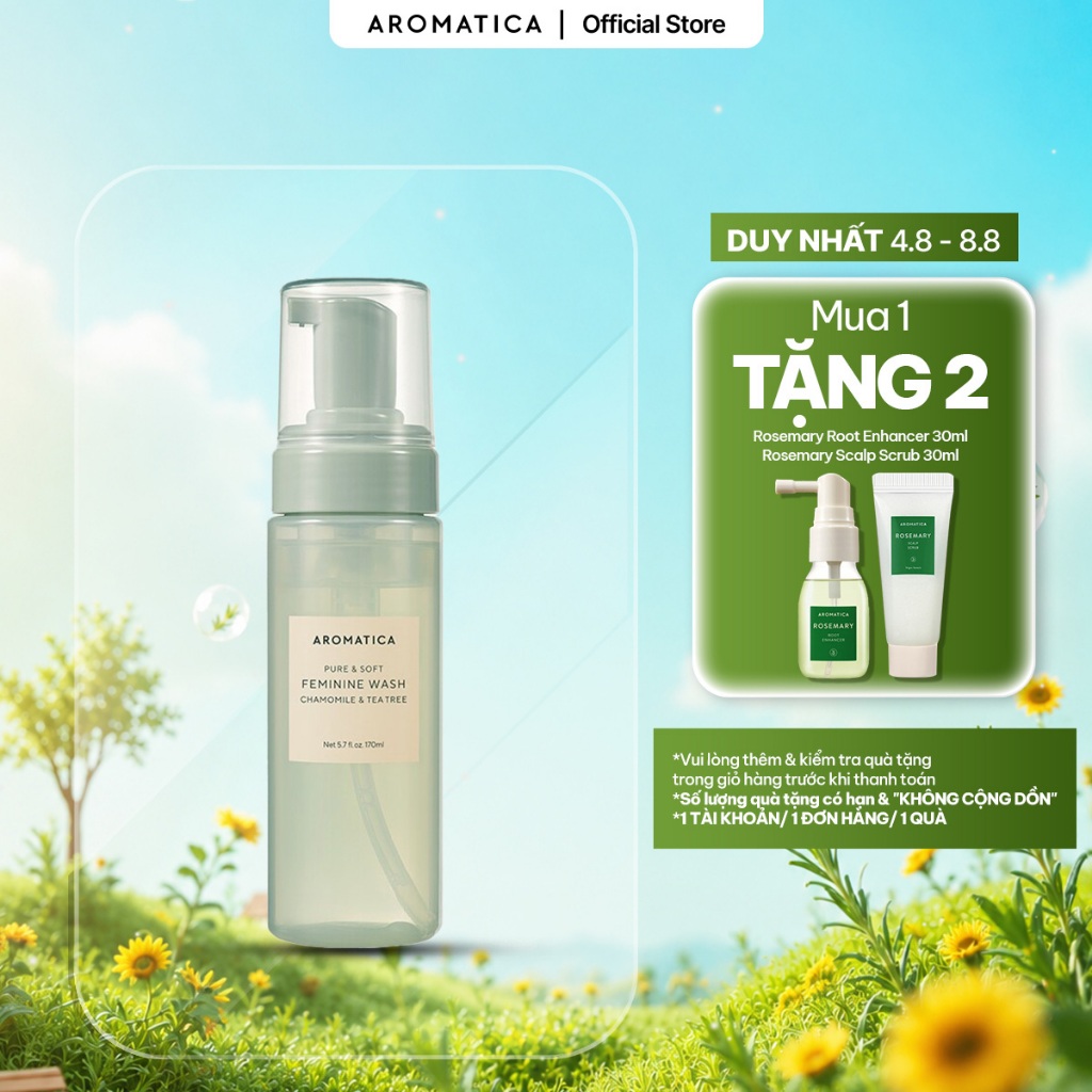 Dung dịch vệ sinh phụ nữ AROMATICA Pure & Soft Feminine Wash Chamomile & Tea Tree 170ml