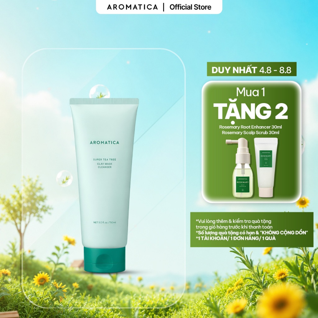 Sữa Rửa Mặt 2in1 Với Kết Cấu Kem Mịn Aromatica Super Tea Tree Clay Mask Cleanser 150ml