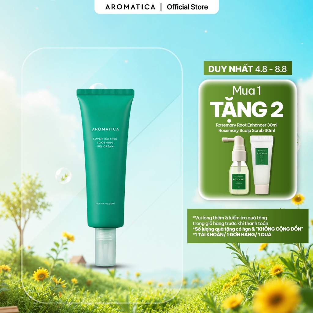 Gel Dưỡng Ẩm Dịu Nhẹ Aromatica Super Tea Tree Soothing Gel Cream 50ml