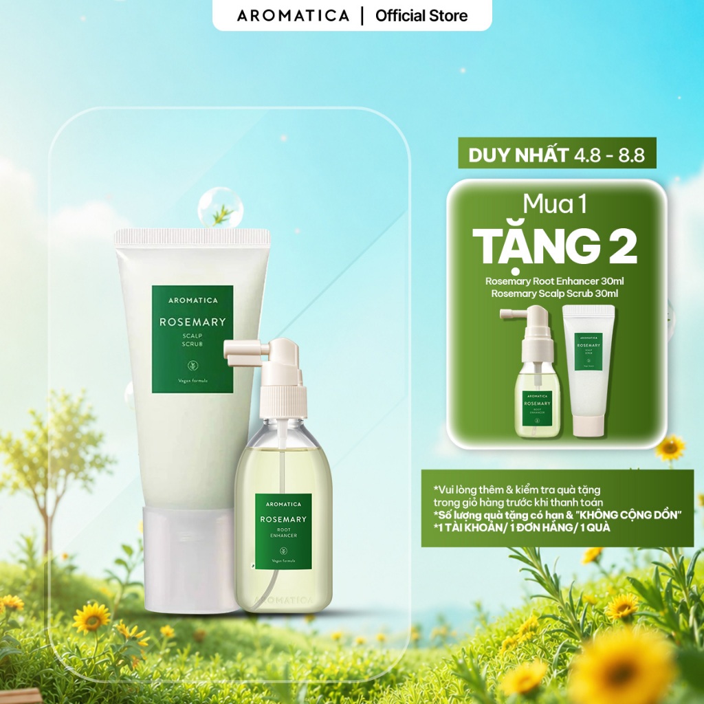 Tẩy Tế Bào Chết 165g + Xịt Dưỡng Chân Tóc 100ml Hỗ Trợ Ngăn Rụng Tóc Aromatica Rosemary