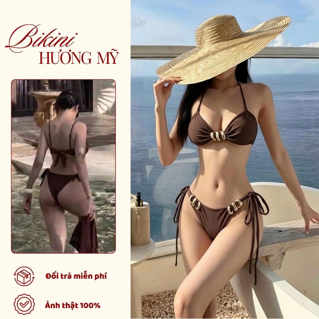 Bộ bikini 2 mảnh, set đồ bơi nữ phối khoen xoắn, quần dây buộc sang chảnh CÓ MÚT NGỰC