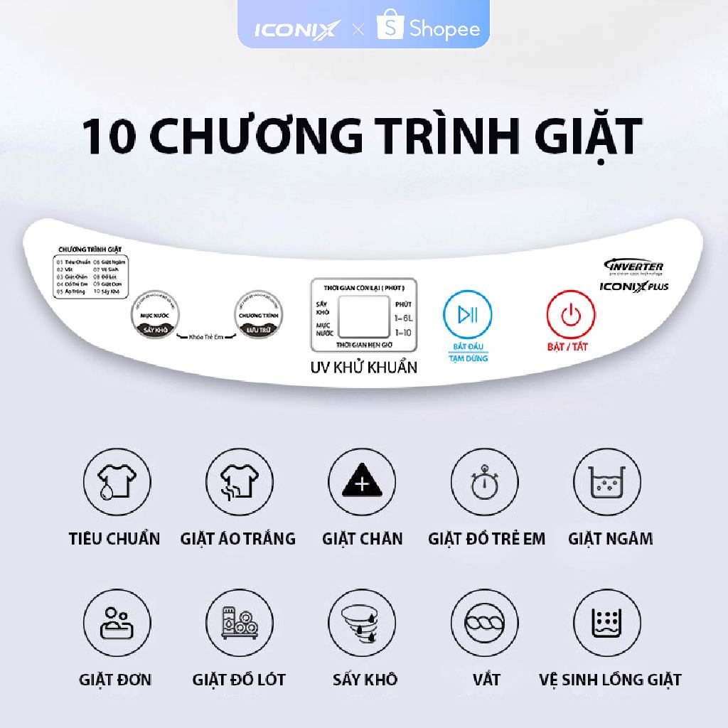 ( BẢN MỚI ) Máy giặt mini ICONIX PLUS 4.5- 5.5kg - hẹn giờ, giặt, vắt, sấy, diệt khuẩn inverter - Bảo Hành 6 Năm | BigBuy360 - bigbuy360.vn