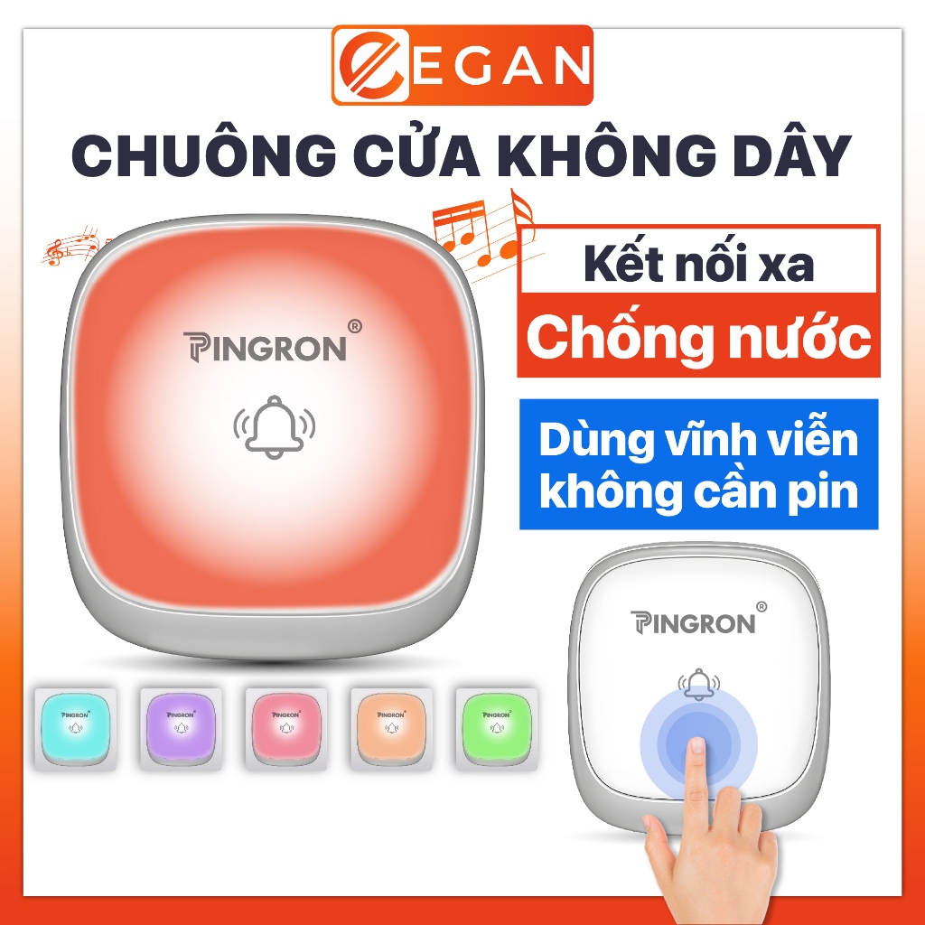 Chuông cửa không dây thông minh không pin, chống nước PINGRON PR-DB04, bảo hành 1 đổi 1, chính hãng