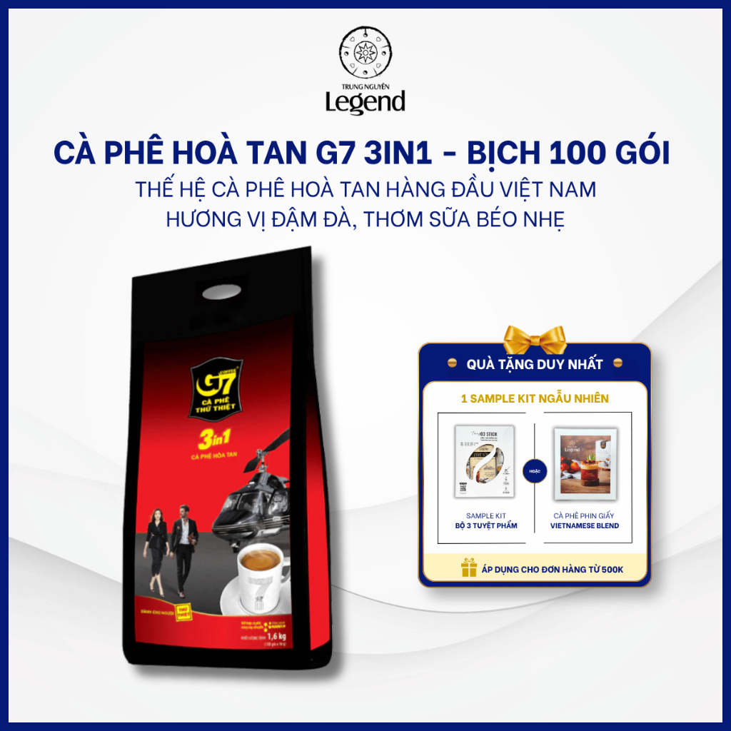 Cà Phê G7 Hòa Tan 3in1 Bịch 100 Gói Dài Trung Nguyên Legend| Vị Cà Phê Sữa Đậm Đà, Tiện Lợi | BigBuy360 - bigbuy360.vn