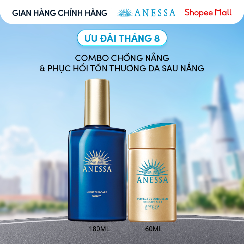 Combo Sữa chống nắng & Serum phục hồi tổn thương sau nắng cho Mặt - Toàn thân Anessa Gold Milk 60ml + Night Serum 180ml