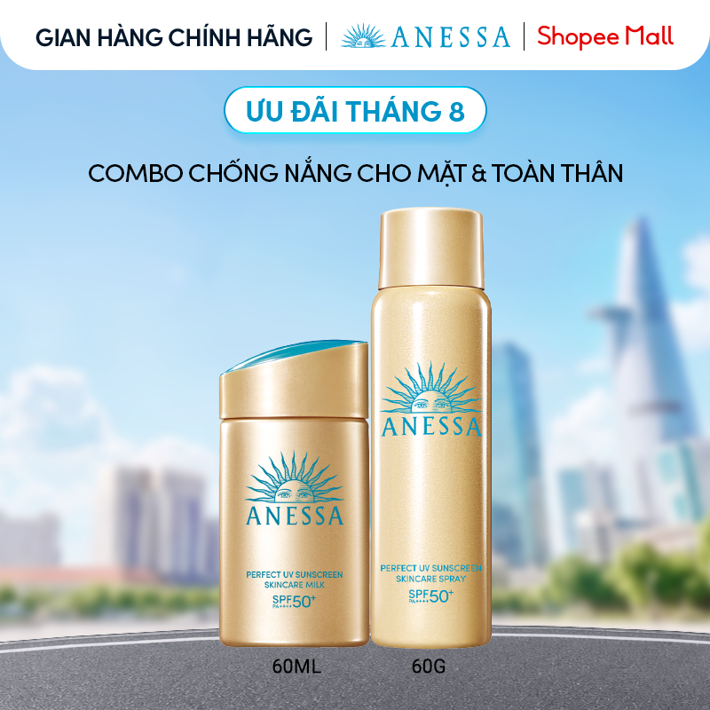 Combo Sữa chống nắng kiềm dầu & Xịt chống nắng bảo vệ cho Mặt - Toàn thân Anessa Gold Milk 60ml + Gold Spray 60g