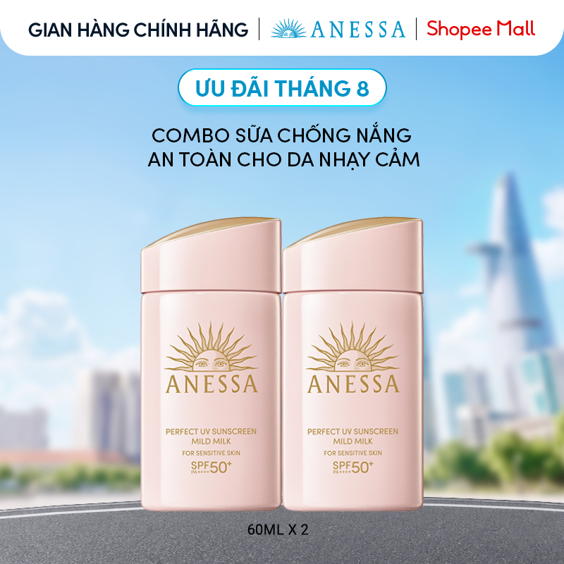 Combo 2 Sữa chống nắng Anessa dịu nhẹ cho da nhạy cảm và trẻ em SPF 50+ PA++++ 60mlx2